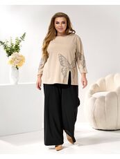 Женский трикотажный костюм двойка цвет бежевый-черный, Цвет: Бежевый, Размер: 48, изображение 3