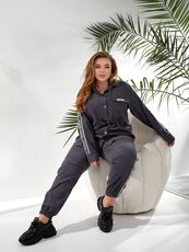 Женский прогулочный костюм графитового цвета, Цвет: Серый, Размер: 48, изображение 3