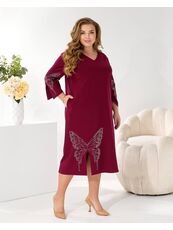 Женское трикотажное платье миди свободного кроя цвет бордо, Цвет: Бордовый, Размер: 48, изображение 4