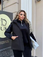 Женский велюровый костюм тройка с жилеткой цвет черный, Цвет: Черный, Размер: 48, изображение 4