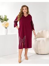 Женское трикотажное платье миди свободного кроя цвет бордо, Цвет: Бордовый, Размер: 48, изображение 3