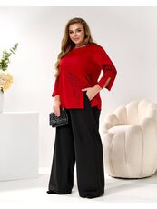 Женский трикотажный костюм двойка цвет красный-черный, Цвет: Красный, Размер: 48, изображение 4