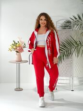 Женский прогулочный костюм красного цвета, Цвет: Красный, Размер: 48, изображение 4
