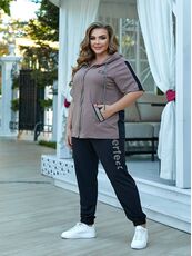 Женский прогулочный костюм двойка цвет мокко, Цвет: Темно-бежевый, Размер: 52, изображение 2