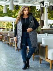 Женская удлиненная демисезонная жилетка цвет графит, Цвет: Графитовый, Размер: 56