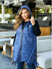 Женская удлиненная демисезонная жилетка цвет джинс, Цвет: Светло-синий, Размер: 56, изображение 6