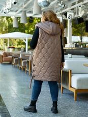 Женская удлиненная демисезонная жилетка цвет мокко, Цвет: Темно-бежевый, Размер: 56, изображение 5