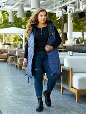 Женская удлиненная демисезонная жилетка цвет джинс, Цвет: Светло-синий, Размер: 56