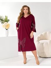 Женское трикотажное платье миди свободного кроя цвет бордо, Цвет: Бордовый, Размер: 48