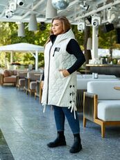 Женская удлиненная демисезонная жилетка цвет молочный, Цвет: Молочный, Размер: 56, изображение 3