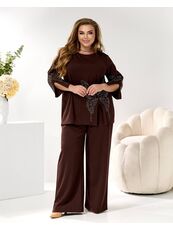 Женский трикотажный костюм двойка цвет шоколад, Цвет: Коричневый, Размер: 48