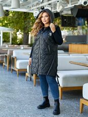 Женская удлиненная демисезонная жилетка цвет черный, Цвет: Черный, Размер: 56, изображение 3