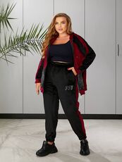 Женский пргулочный костюм двойка цвет бордовый-черный, Цвет: Бордовый, Размер: 48, изображение 3