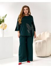 Женский трикотажный костюм двойка цвет изумрудный, Цвет: Изумрудный, Размер: 48, изображение 2