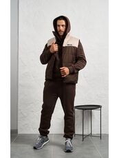 Мужской теплый костюм тройка цвета шоколад, Цвет: Коричневый, Размер: 54