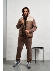 Мужской теплый костюм тройка бежевого цвета, Цвет: Бежевый, Размер: 58