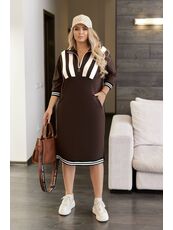Женское платье миди свободного кроя цвета шоколад, Цвет: Коричневый, Размер: 50