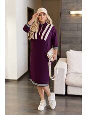 Женское платье миди свободного кроя винного цвета, Цвет: Бордовый, Размер: 50