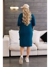 Женское платье миди свободного кроя цвета морской волны, Цвет: Изумрудный, Размер: 50, изображение 3