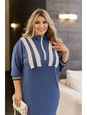 Женское платье миди свободного кроя цвета джинс, Цвет: Синий, Размер: 50, изображение 2