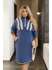 Женское платье миди свободного кроя цвета джинс, Цвет: Синий, Размер: 50, изображение 3