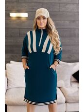 Женское платье миди свободного кроя цвета морской волны, Цвет: Изумрудный, Размер: 50, изображение 2