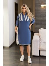 Женское платье миди свободного кроя цвета джинс, Цвет: Синий, Размер: 50