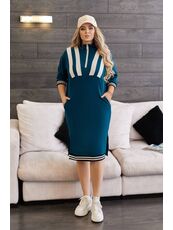 Женское платье миди свободного кроя цвета морской волны, Цвет: Изумрудный, Размер: 50