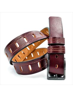 Шкіряний ремінь темно-червоний марсала, Колір: Червоний