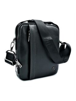 Чоловіча шкіряна сумка HTeather чорного кольору, Колір: Чорний, Розмір: 26 х 22 х 7 см