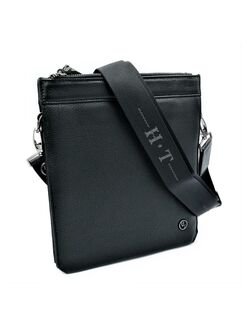 Чоловіча шкіряна сумка HTeather чорного кольору, Колір: Чорний, Розмір: 27 х 24 х 5 см
