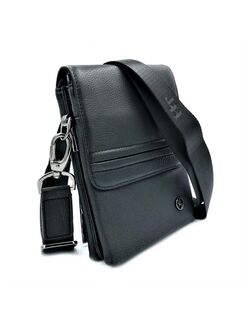 Чоловіча шкіряна сумка HTeather чорного кольору, Колір: Чорний, Розмір: 21 х 16 х 8 см