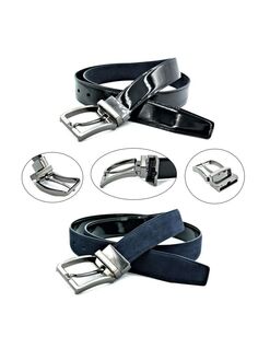 Ремінь чоловічий двосторонній синій Чорний, Колір: СинійЧорний