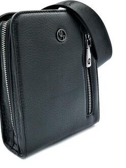 Чоловіча шкіряна сумка HTeather чорного кольору, Колір: Чорний, Розмір: 20 х 15 х 7 см