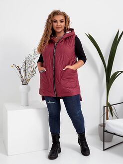 Женская жилетка с накладными карманами бордового цвета, Цвет: Бордовый, Размер: 56