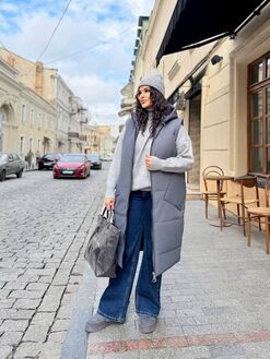 Женская длинная жилетка цвета графит, Цвет: Графитовый, Размер: 54