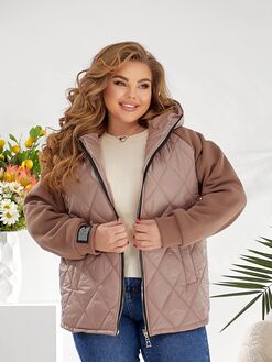 Женская демисезонная куртка цвета моко, Цвет: Темно-бежевый, Размер: 48