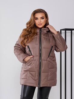Женская теплая курточка цвет мокко, Цвет: Темно-бежевый, Размер: 52
