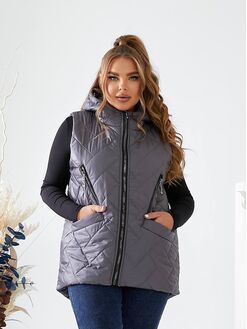 Женская жилетка с капюшоном цвет графит, Цвет: Графитовый, Размер: 56