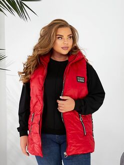 Женская жилетка цвет с капюшоном цвет красный, Цвет: Красный, Размер: 52