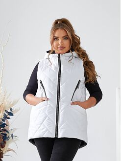 Женская жилетка с капюшоном цвет белый, Цвет: Белый, Размер: 56