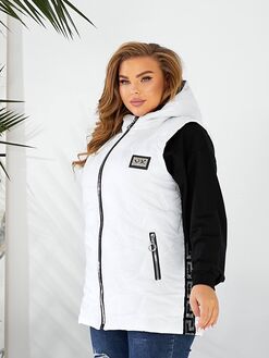 Женская жилетка цвет с капюшоном цвет белый, Цвет: Белый, Размер: 56