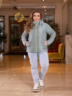 Женская демисезонная куртка цвет оливковый, Цвет: Оливковый, Размер: 64