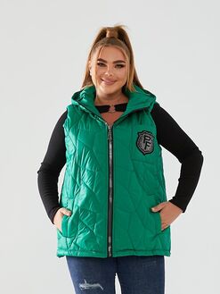 Женская жилетка с капюшоном цвет зеленый, Цвет: Зеленый, Размер: 56