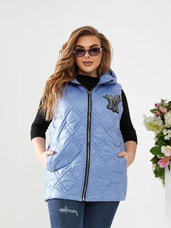 Женская весенняя жилетка голубого цвета, Цвет: Голубой, Размер: 56