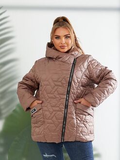 Женская демисезонная куртка цвет мокко, Цвет: Темно-бежевый, Размер: 56