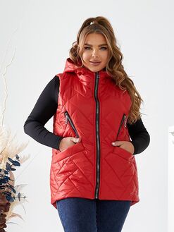 Женская жилетка с капюшоном цвет красный, Цвет: Красный, Размер: 56