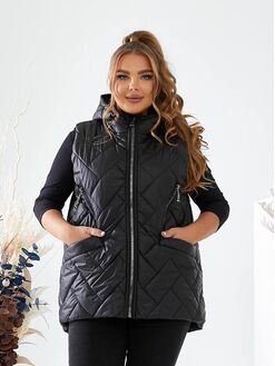 Женская жилетка с капюшоном цвет черный, Цвет: Черный, Размер: 56