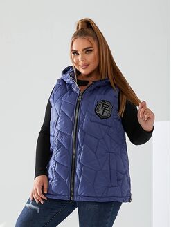 Женская жилетка с капюшоном цвет джинс, Цвет: Светло-синий, Размер: 56