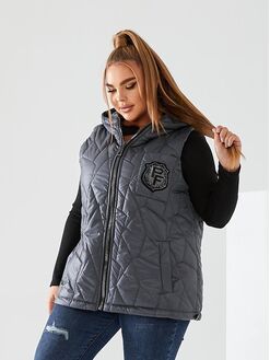 Женская жилетка с капюшоном цвет графит, Цвет: Графитовый, Размер: 56